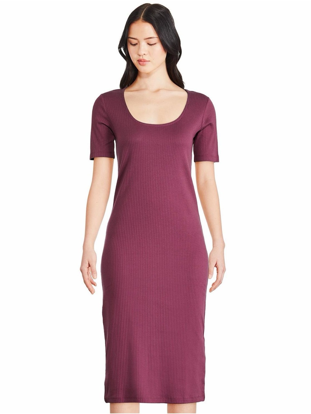 George Women's Ribbed Cotton Midi Dress Purple Size Lrg